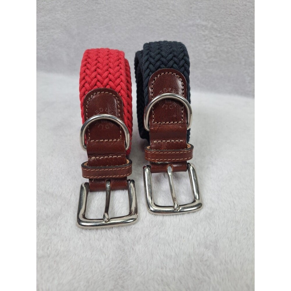 Limited Belt Set Of 2 Italian Leather Ends Braided Woven Red & Blue S/M USA - Picture 4 of 12